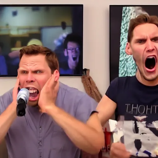 Image similar to a man screaming while standing behind jerma