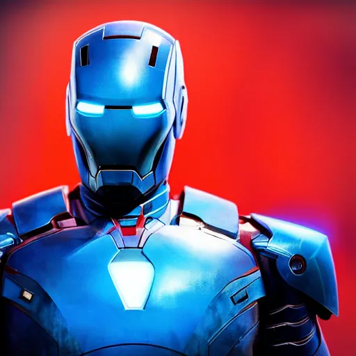 Prompt: fully blue iron man suit, 4k realistic photo