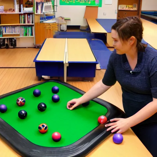 Image similar to teacher creating to - scale model of human eye for pedagogy purposes using bowling balls