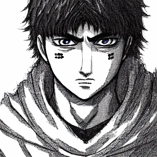 Image similar to yash as a character in berserk by kentaro miura