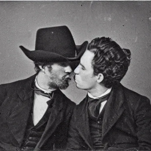 Image similar to outlaw men kissing, 1 8 0 0 s