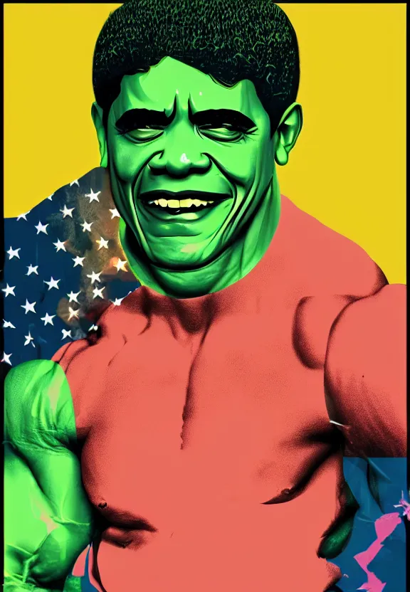 Image similar to Obama Hulk by Beeple with a little Andy Warhol influence