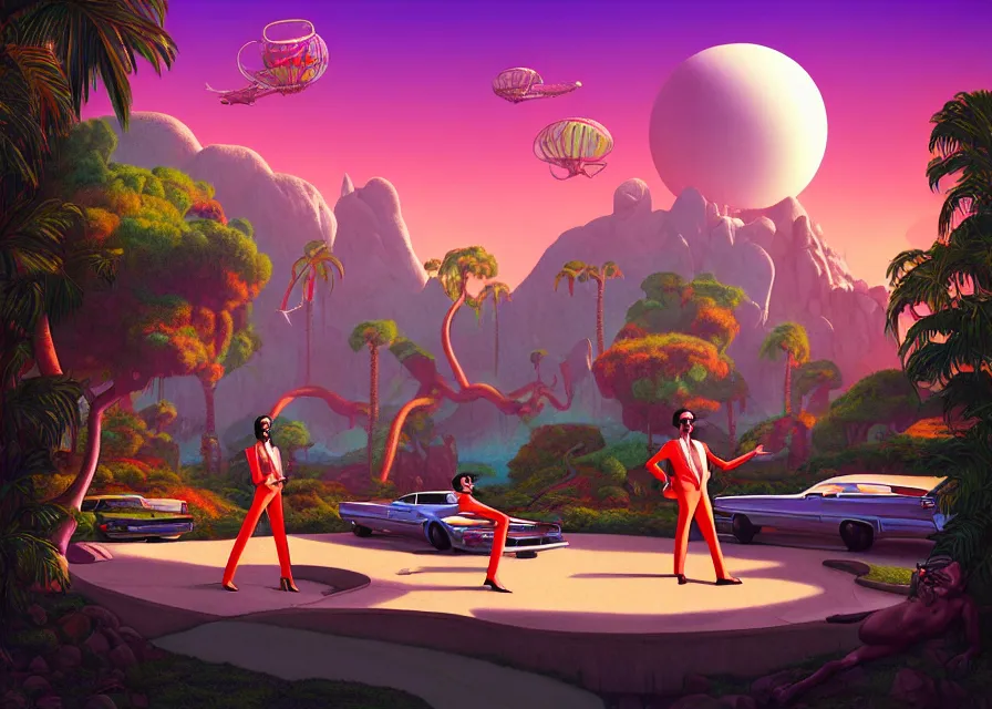 Image similar to leisure suit larry in the land of lounge lizards, a digital rendering of scenes from the sierra video game by michael flohr, inspired by tom bagshaw, instagram contest winner, futurism, matte painting, outrun, terragen