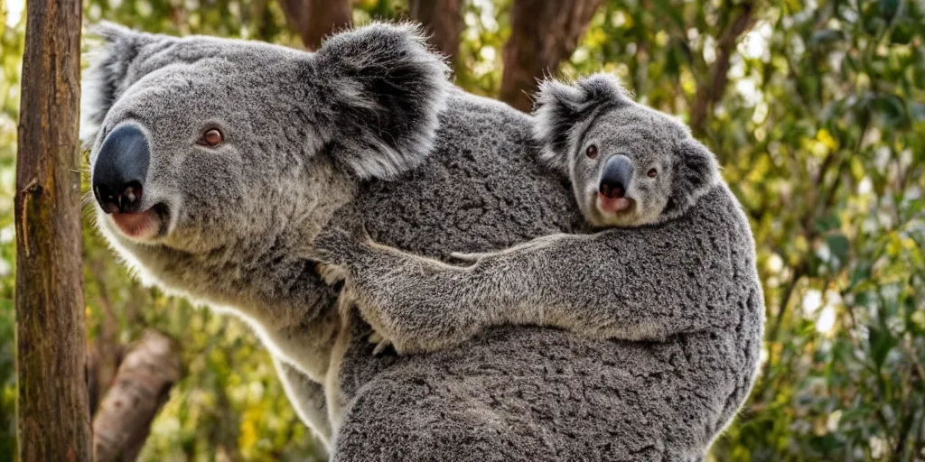 Prompt: A photo of a large koala with 3 heads, 4K, realistic, golden hour