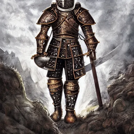 Image similar to book cover about a medieval lion knight, digital art, realistic, detailed, fantasy