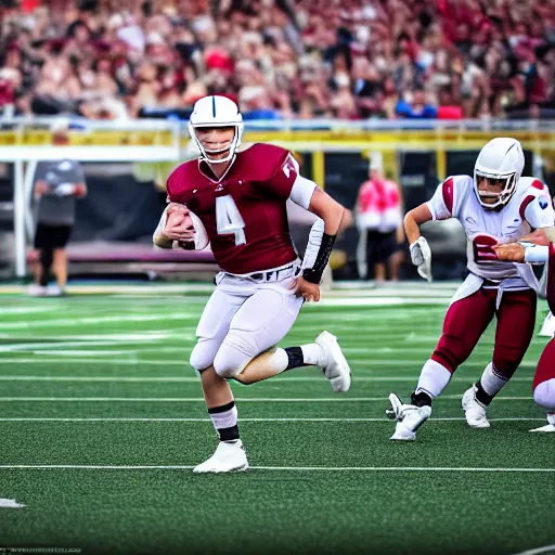 Image similar to action shot from a game of football with elon musk as the quarterback, highly detailed, extremely high quality, hd, 4 k, 8 k, canon 3 0 0 mm, professional photographer, 4 0 mp, lifelike, top - rated, award winning, realistic, detailed lighting, detailed shadows, sharp, no blur, edited, corrected, trending