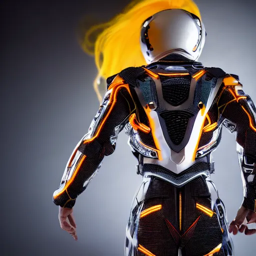 Image similar to speed, diverse lightspeed cybersuits, from behind, motion blur, bokeh, wide wide angle, vivid, elaborate, highly detailed, beautiful lighting