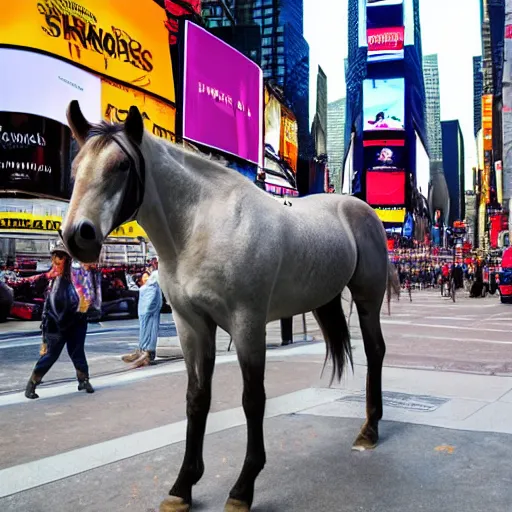 Prompt: photo of a horse in times square