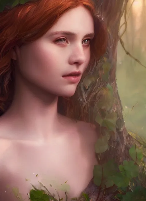 Prompt: portrait of a gorgeous princess of the forest, 8k render, ultra realistic, cinematic lighting, artstation, Annie Leibovitz, artgerm