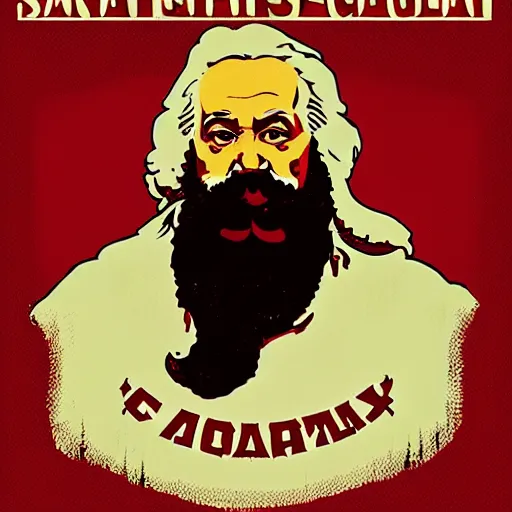 Image similar to a portrait of santa claus dressed as karl marx, in a soviet propaganda style, 4 k, ultra detailed, by shepard fairey and beeple