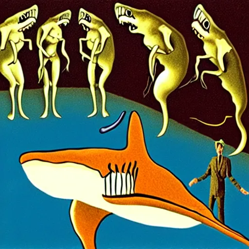 Image similar to sharks in the persistence of memory of salvador dali