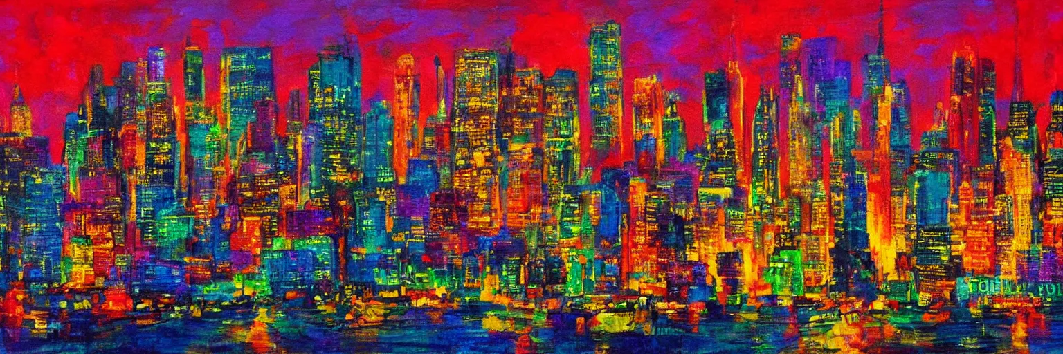 Image similar to a colorful landscape of new york by night in the style of alberto mielgo