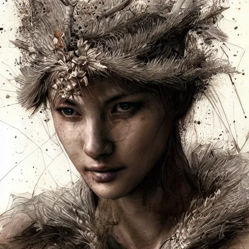 Image similar to portrait, female cardinal bird person, druid, watercolor, dramatic lighting, cinematic, establishing shot, extremely high detail, foto realistic, cinematic lighting, pen and ink, intricate line drawings, by Yoshitaka Amano, Ruan Jia, Kentaro Miura, Artgerm, post processed, concept art, artstation, matte painting, style by eddie mendoza, raphael lacoste, alex ross,