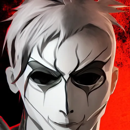 Image similar to detailed guy in the mask made in persona style highly detailed high quality, 8k, smooth, art, art, detailed face,