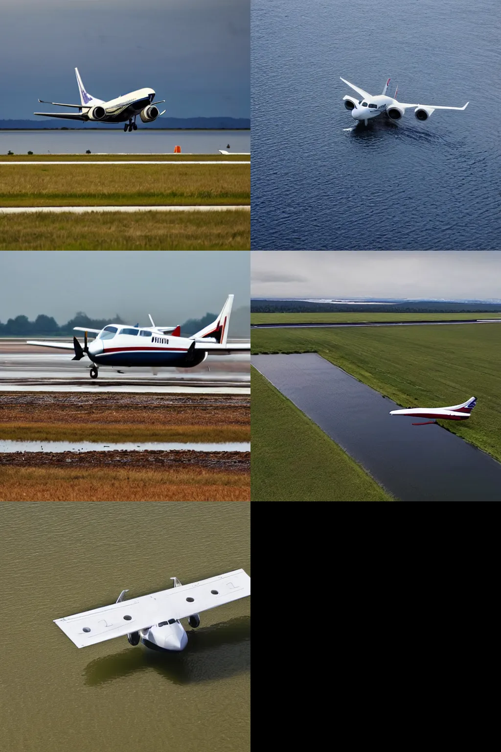 Prompt: a plane landing on a floating airstrip