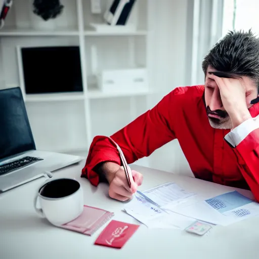 Image similar to stressed out devil doing his taxes, award winning candid photography