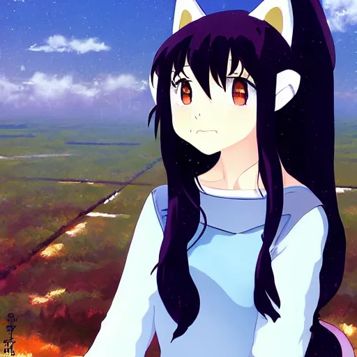 Image similar to anime girl with cat ears in the style of mona lisa, anime art, digital art, by makoto shinkai, by studio ghibli