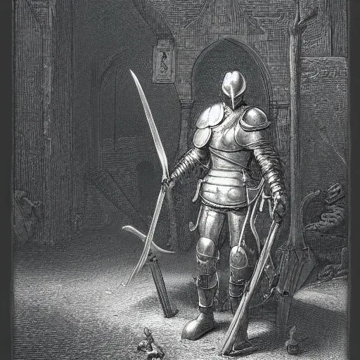 Prompt: ferret knight, by gustave dore