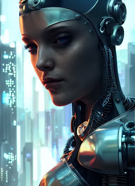 Prompt: portrait, clothed in cyber armour, body made of glass, hyperrealism, detailed, photorealistic, cyberpunk apocalyptic city, futuristic, ultra realistic, cinematic, intricate, cinematic light, unreal engine 8 k, octane render, unreal engine by charlie bowater, david kostic, stanley lau, artgerm