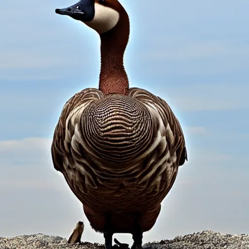 Image similar to gigachad anthro goose. big muscles. strong beak. the goose she tells you not to worry about