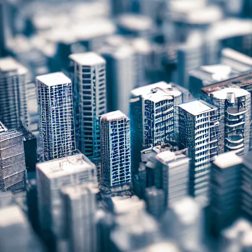 Image similar to macro shot of tiny cityscape, ultra detail, ultra realistic, hyper detailed, sharp focus, ray tracing, octane render