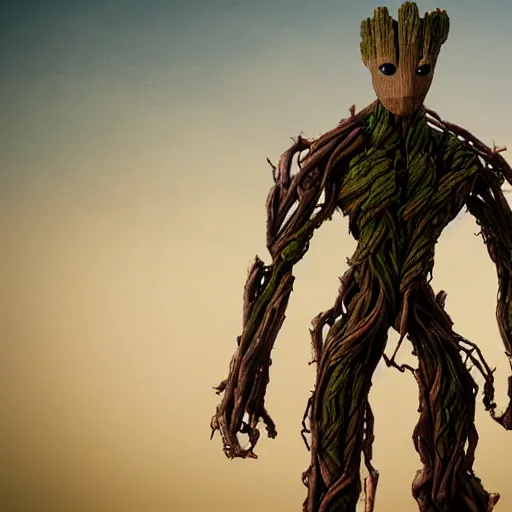 Image similar to mech inspired by groot, 4 k realistic photo