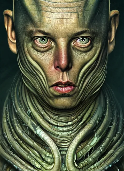 Image similar to elon musk as slimy mollusk character, drool, full size photo!!!, wide angle, intricate, elegant, highly detailed, digital painting, artstation, concept art, wallpaper, smooth, sharp focus, illustration, art by h. r. giger and artgerm and greg rutkowski and alphonse mucha