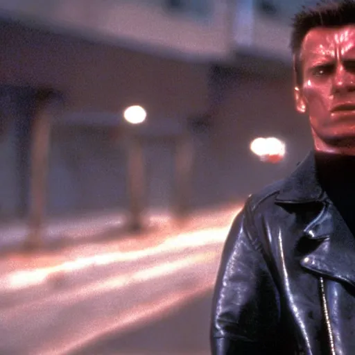 Image similar to cinematic still from terminator 2 : judgement day with the terminator t - 8 0 0 played by rocky iv