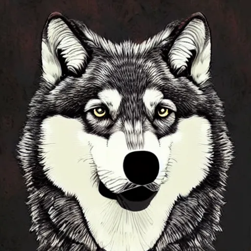 Image similar to retarded wolf portrait, obama poster style
