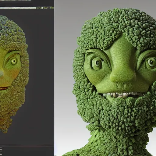 Image similar to [ [ [ human - like anthropomorphic broccoli ] ] ]!! has an elizabeth olsen face, trending on zbrush, unreal engine 5, cgsociety contest winner, intricate, detailed, 4 k quality, concept art