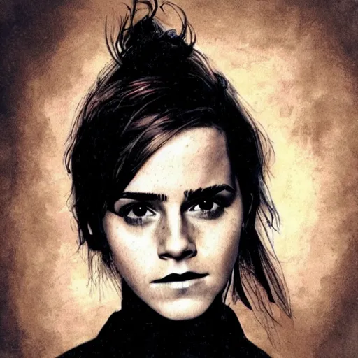 Prompt: emma watson in the style of dave mckean