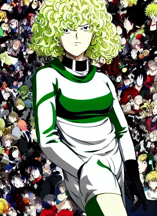 Image similar to A full portrait photo of tatsumaki one punch man, f/22, 35mm, 2700K, lighting, perfect faces, award winning photography.