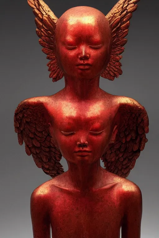 Prompt: an angel portrait made by James Jean, Hiroshi Yoshida, Zdzisław Beksiński , low light, sculpture, relic, highly detailed, ruby
