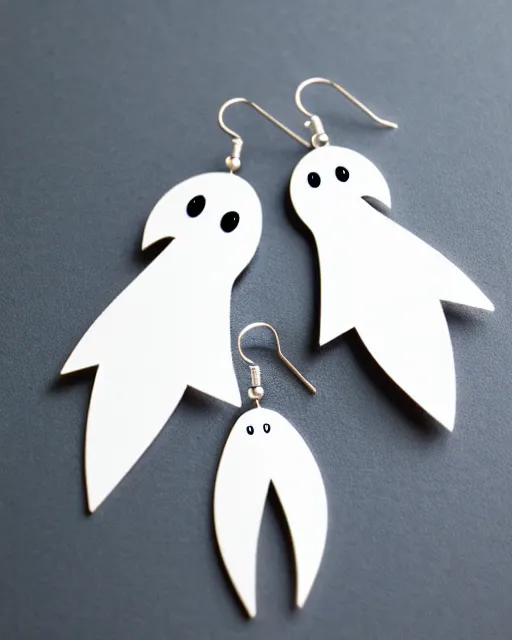 Image similar to cute funny ghost, 2 d lasercut earrings, retro minimalistic clean, concept art, trending on artstation, trending on deviantart