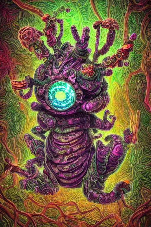 Image similar to creature sushi roots cactus elemental flush of force nature micro world fluo light deepdream a wild amazing steampunk baroque ancient alien creature, intricate detail, colorful digital painting radiating a glowing aura global illumination ray tracing