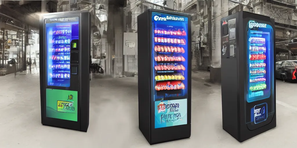 Image similar to futuristic cyberpunk vending machine