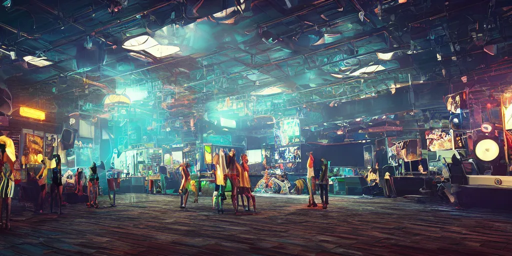 Prompt: fever disco traveller festival, unreal 5, hyperrealistic, realistic, photorealistic, dynamic lighting, highly detailed, cinematic landscape, studio landscape, studio lighting