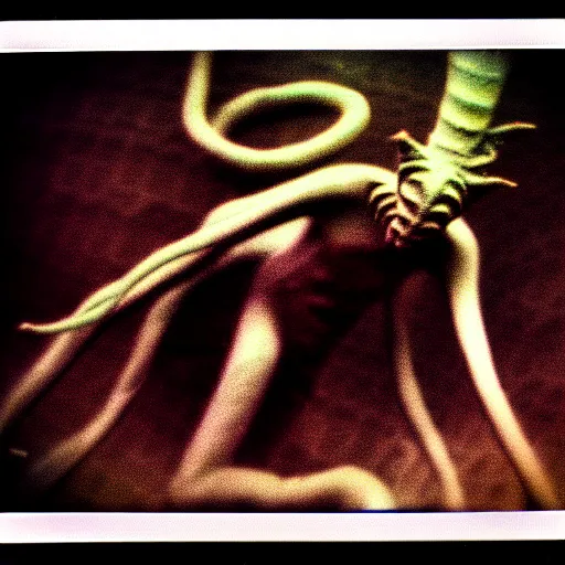 Image similar to nyarlathotep, beautiful, award winning photo, hyperealistic detailed photography polaroid, 5 0 mm lens, motion blur, grainy image