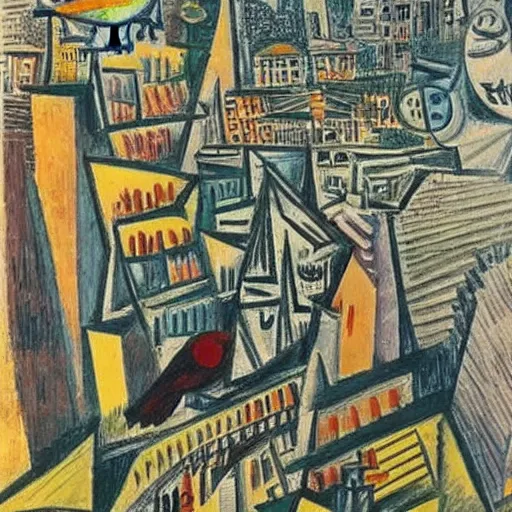 Prompt: istanbul, bird's eye view, detailed, drawn by picasso, cubism