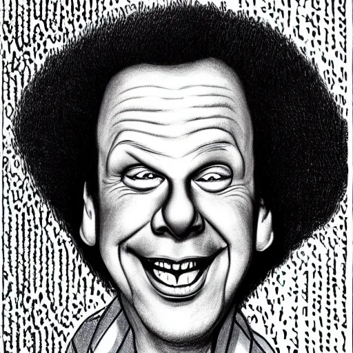 Image similar to a realistic portrait drawing of Richard simmons drawn by Robert Crumb