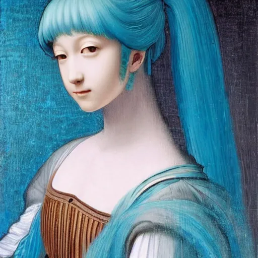 Image similar to An oil painting by Leonardo Da Vinci of a Hatsune Miku, portrait