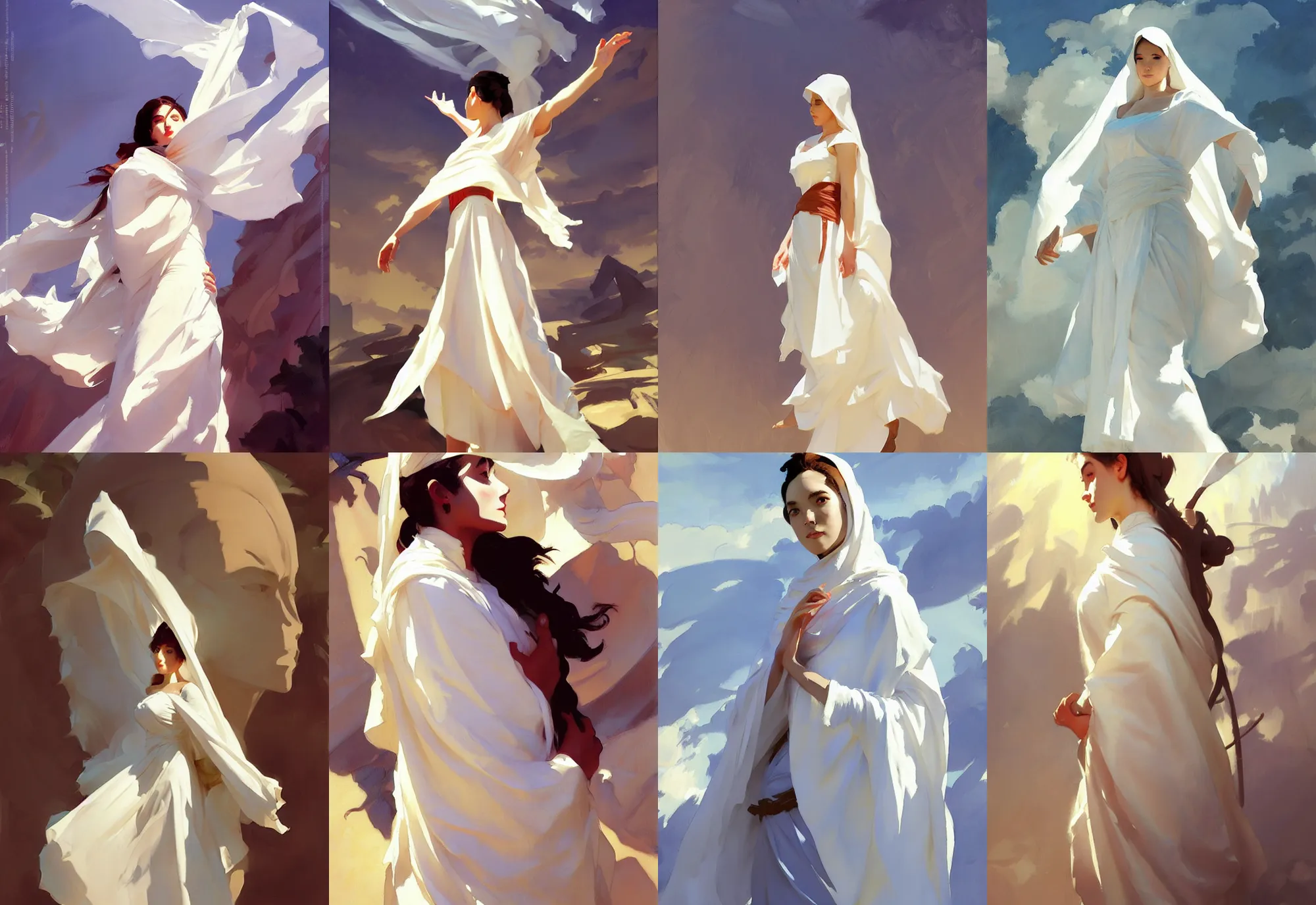 Image similar to white cloth fabric greg manchess painting by sargent and leyendecker, studio ghibli, fantasy, medium shot, asymmetrical, intricate, elegant, matte painting, illustration, hearthstone, by greg rutkowski, by greg tocchini, by james gilleard, by joe fenton