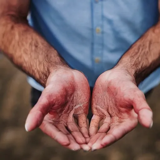 Prompt: a man with crab claws hands