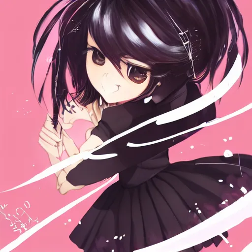 Image similar to luxury advertisement, astonishing artwork of a very beautiful dancing anime schoolgirl with black bob hair in style of cytus and deemo, full perfect face, she is dancing, set in Half-life. Realistic, highly detailed background, Pixiv, 120 degree view, drawn by Sasoura, Satchely and Akihiko Yoshida, no distortion