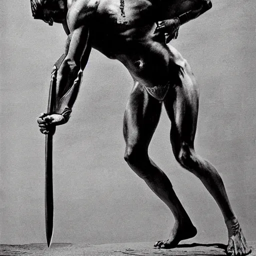 Image similar to bismuth by max dupain, by adolf hiremy - hirschl playful, fine. a digital art of hercules after he has completed one of his twelve labors, the killing of the hydra. he is standing over the dead hydra, covered in blood clutching a sword that slew the beast. his face is expressionless.