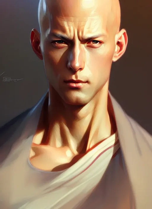 Image similar to ultra realistic illustration, handsome saitama. cape, intricate, elegant, highly detailed, digital painting, artstation, concept art, smooth, sharp focus, illustration, art by artgerm and greg rutkowski and alphonse mucha and wlop