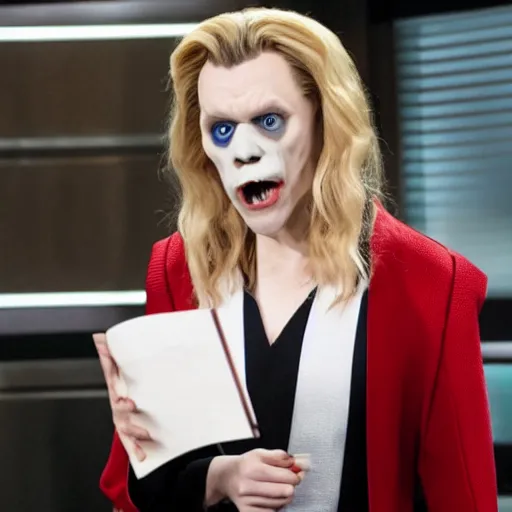 Prompt: Kate McKinnon as Morbius, SNL sketch, episode still