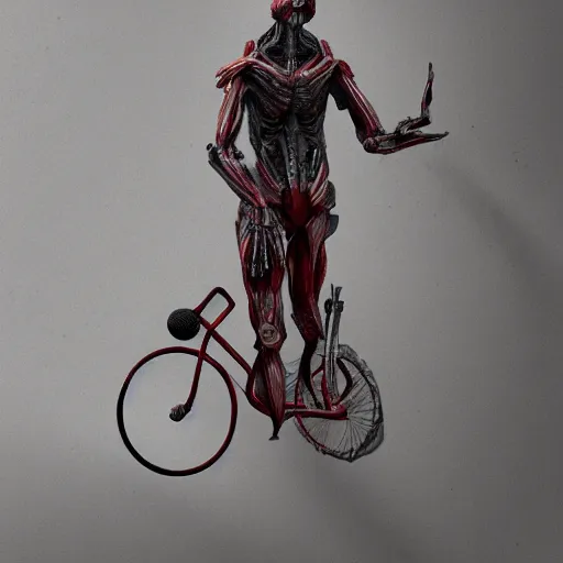 Image similar to humanoid on simple red bicycle artstation not detailed unreal