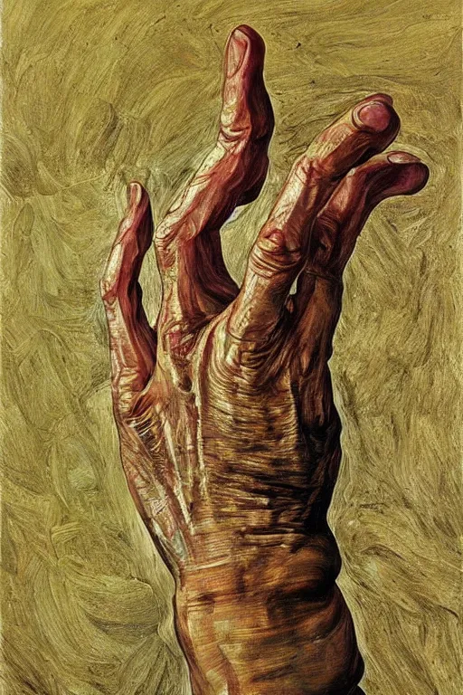 Image similar to detailed study of a human hand, Lucian Freud