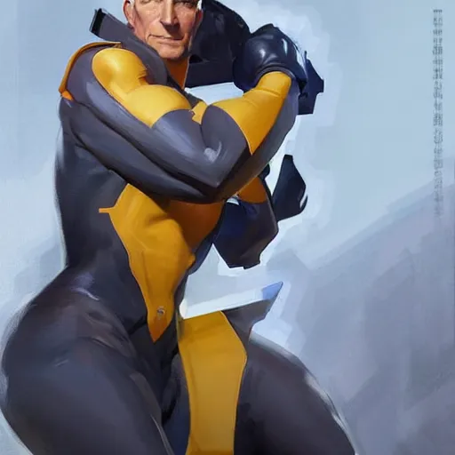 Image similar to Greg Manchess portrait painting of Professor Xavier as Overwatch character, medium shot, asymmetrical, profile picture, Organic Painting, sunny day, Matte Painting, bold shapes, hard edges, street art, trending on artstation, by Huang Guangjian and Gil Elvgren and Sachin Teng